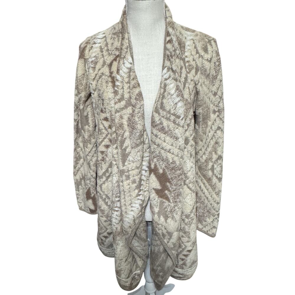 Lucky Brand Womens Duster Cardigan Sweater Beige Aztec Southwestern Open Boho L